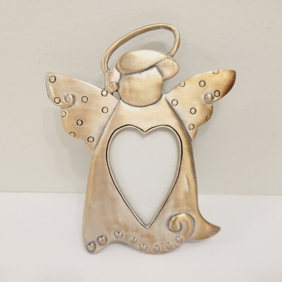 Freestanding Halo Angle Heart Shaped Pewter Metal Photo Picture Frame - Picture 1 of 4